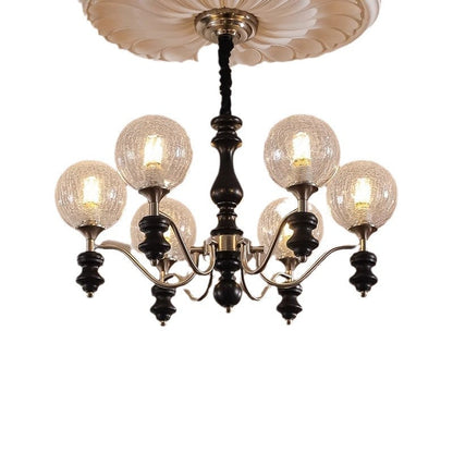 Traditional Vintage Sphere Iron Glass 6-Light Chandelier For Living Room