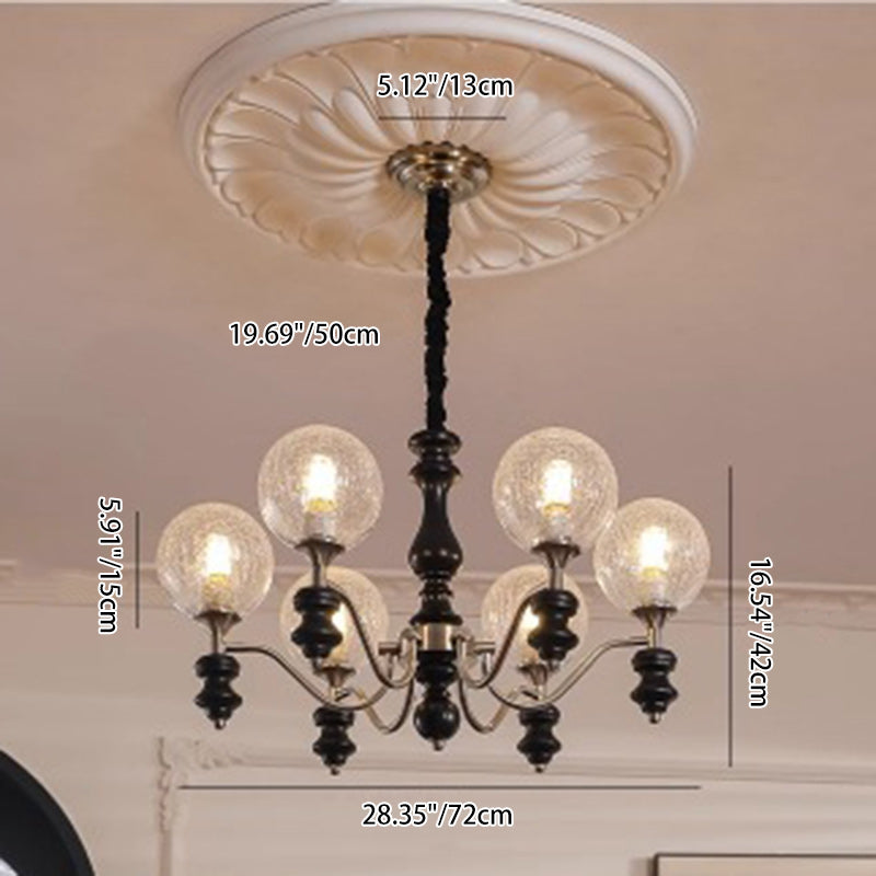 Traditional Vintage Sphere Iron Glass 6-Light Chandelier For Living Room