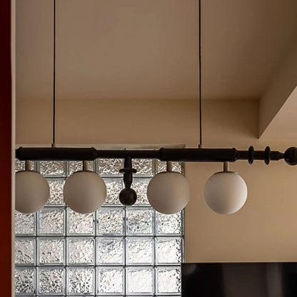 Traditional French Globe Ash Wood Glass Metal 4-Light Chandelier Island Light For Living Room
