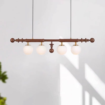 Traditional French Globe Ash Wood Glass Metal 4-Light Chandelier Island Light For Living Room