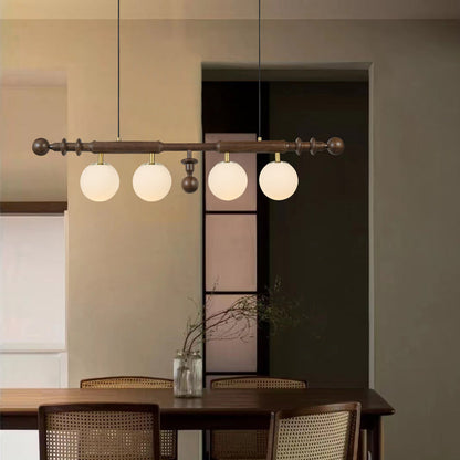 Traditional French Globe Ash Wood Glass Metal 4-Light Chandelier Island Light For Living Room