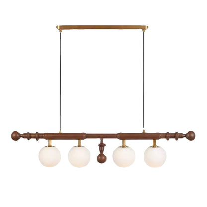 Traditional French Globe Ash Wood Glass Metal 4-Light Chandelier Island Light For Living Room