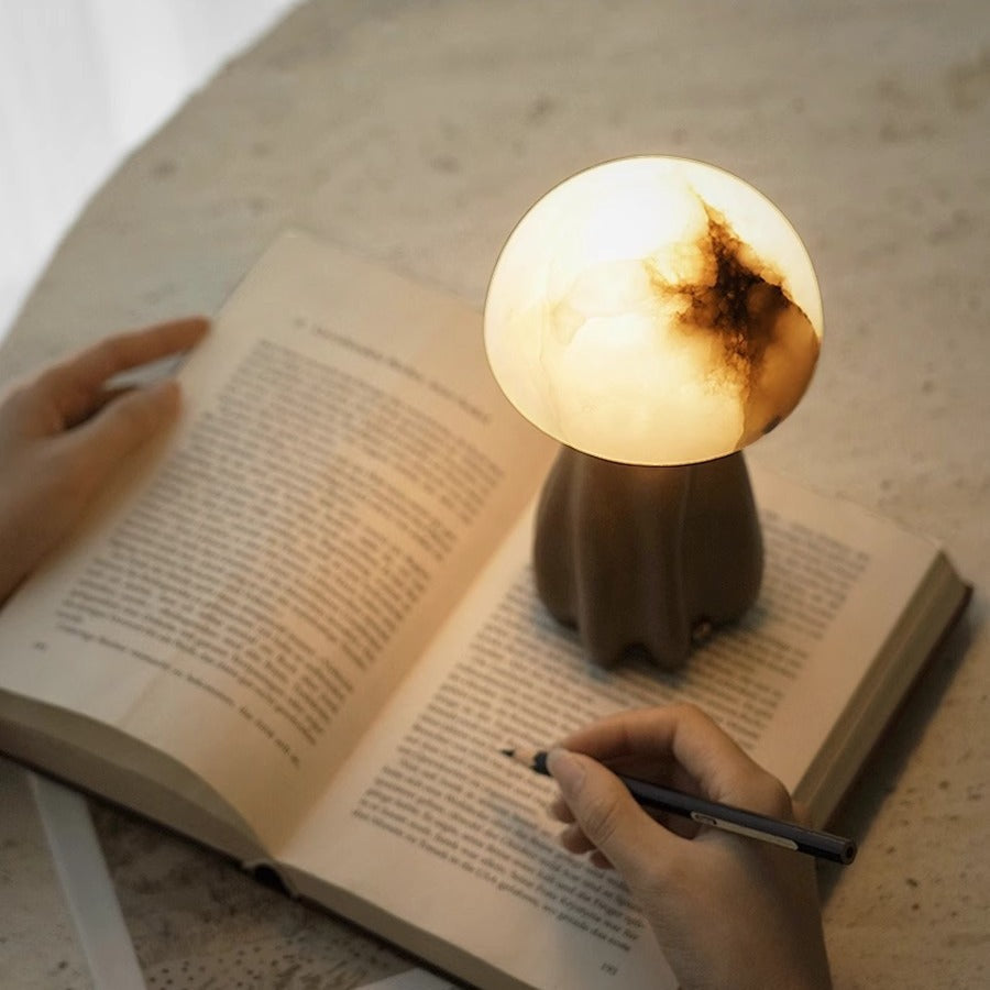 Contemporary Creative Mushroom Marble 1-Light Table Lamp For Bedroom