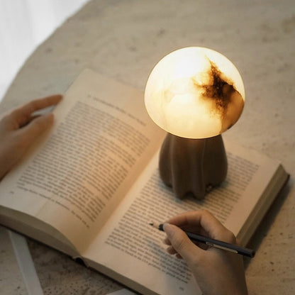 Contemporary Creative Mushroom Marble 1-Light Table Lamp For Bedroom