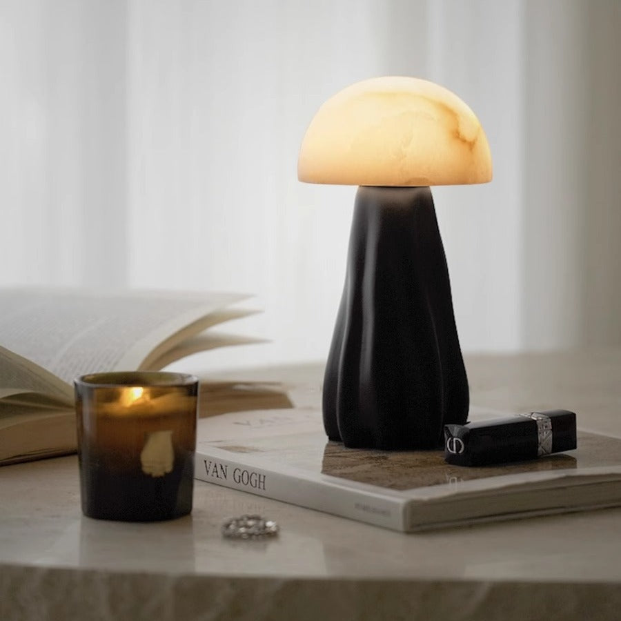 Contemporary Creative Mushroom Marble 1-Light Table Lamp For Bedroom