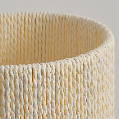 Traditional Japanese Cylinder Rubberwood Paper Rope 1-Light Table Lamp For Bedroom