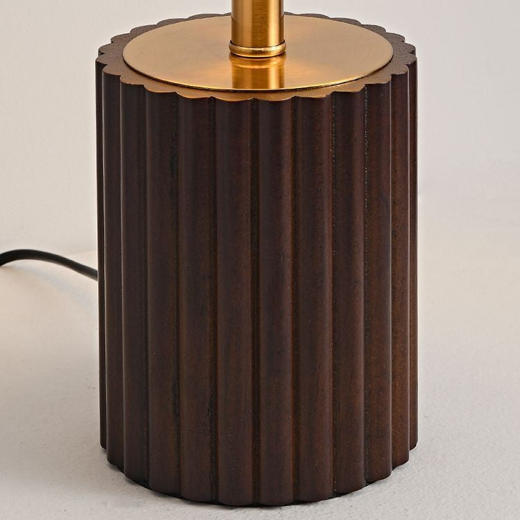 Traditional Japanese Cylinder Rubberwood Paper Rope 1-Light Table Lamp For Bedroom