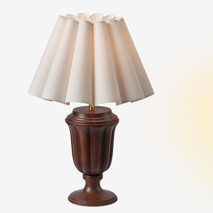 Traditional French Frustum Cone Ash Wood Metal 1-Light Table Lamp For Bedroom
