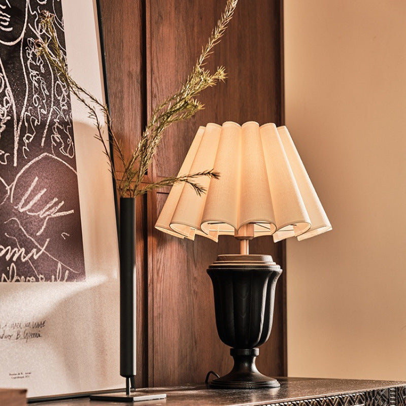 Traditional French Frustum Cone Ash Wood Metal 1-Light Table Lamp For Bedroom