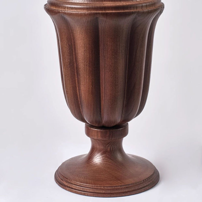 Traditional French Frustum Cone Ash Wood Metal 1-Light Table Lamp For Bedroom