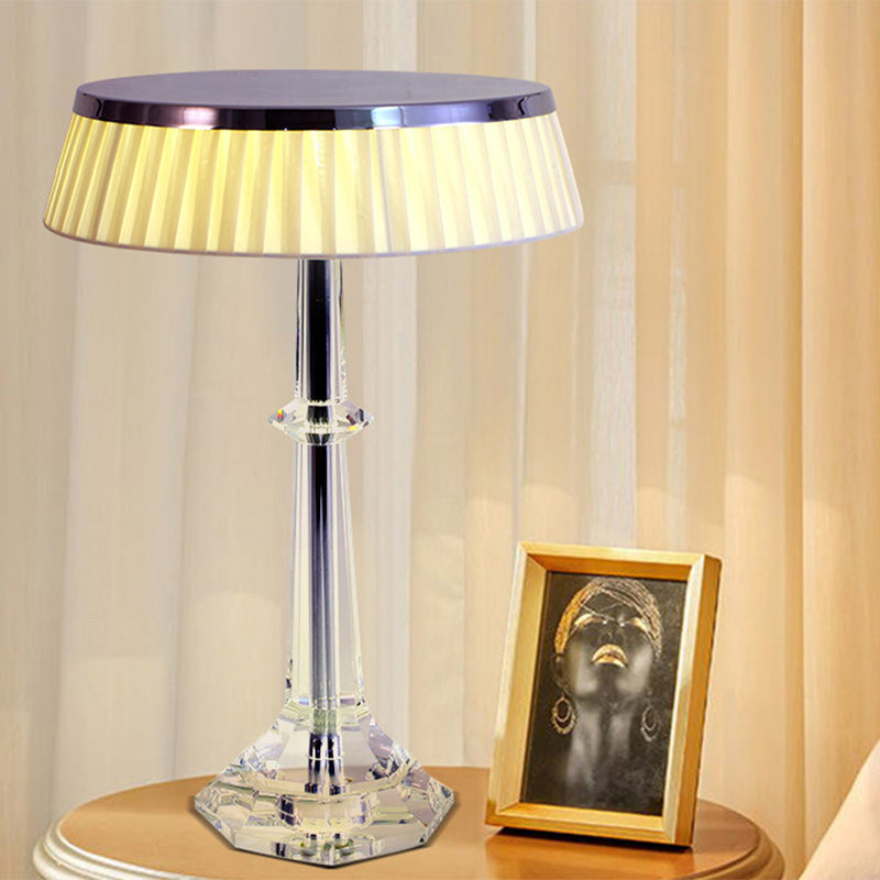 Modern Luxury Round Iron Crystal 1-Light Table Lamp For Bedroom