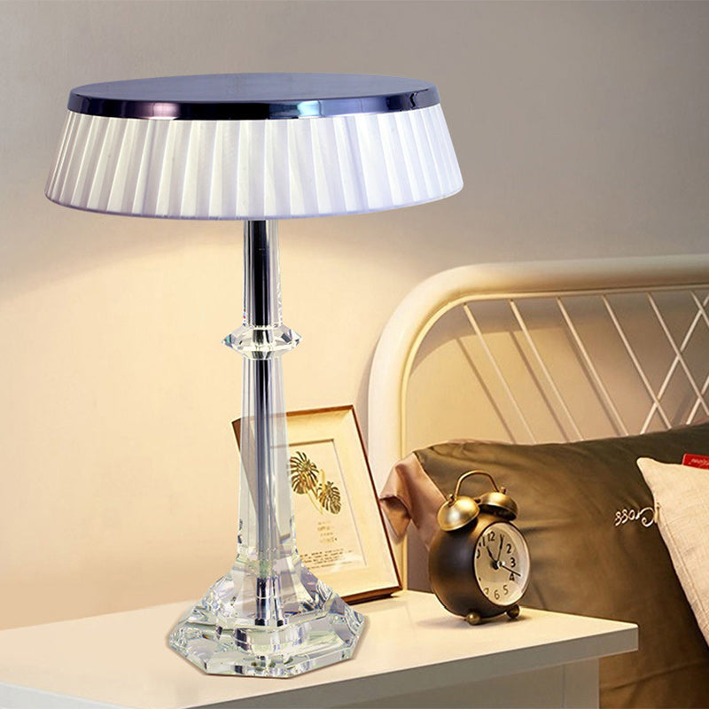 Modern Luxury Round Iron Crystal 1-Light Table Lamp For Bedroom