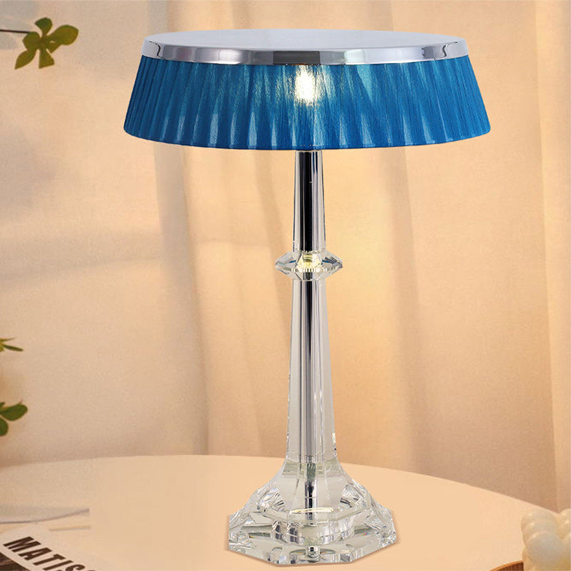 Modern Luxury Round Iron Crystal 1-Light Table Lamp For Bedroom