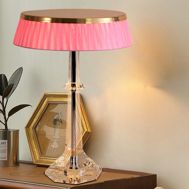 Modern Luxury Round Iron Crystal 1-Light Table Lamp For Bedroom
