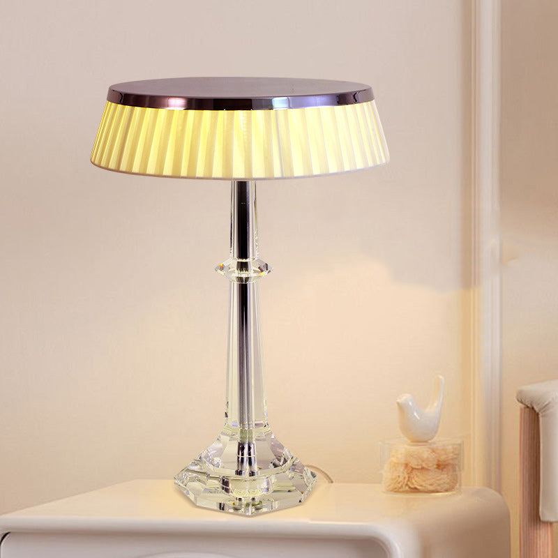 Modern Luxury Round Iron Crystal 1-Light Table Lamp For Bedroom