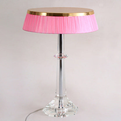 Modern Luxury Round Iron Crystal 1-Light Table Lamp For Bedroom