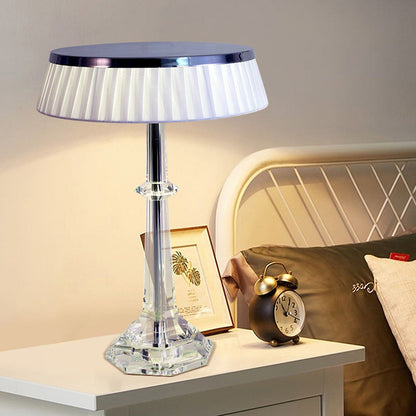 Modern Luxury Round Iron Crystal 1-Light Table Lamp For Bedroom