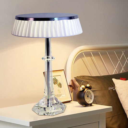 Modern Luxury Round Iron Crystal 1-Light Table Lamp For Bedroom