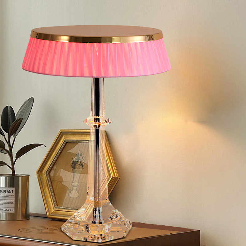 Modern Luxury Round Iron Crystal 1-Light Table Lamp For Bedroom