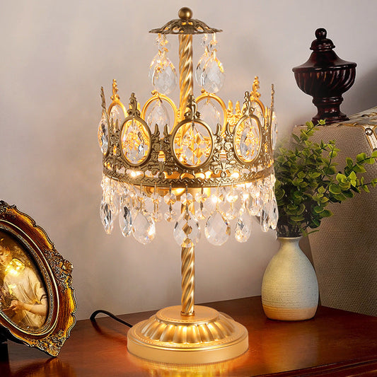 Modern Luxury Crown Iron Crystal 2-Light Table Lamp For Bedroom