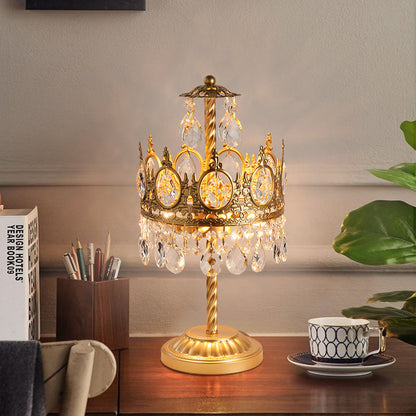 Modern Luxury Crown Iron Crystal 2-Light Table Lamp For Bedroom