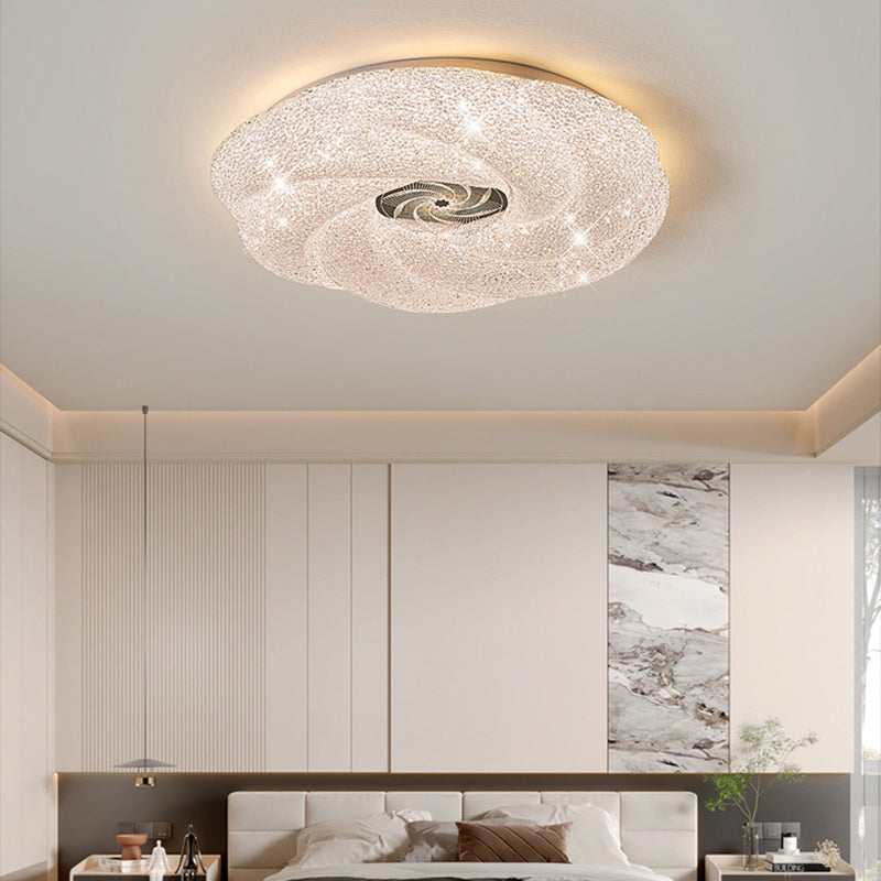 Modern Luxury Round Iron Crystal LED Flush Mount Ceiling Light For Bedroom