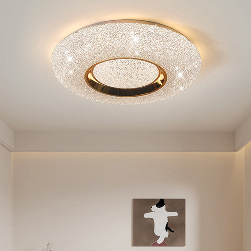 Modern Luxury Round Iron Crystal LED Flush Mount Ceiling Light For Bedroom