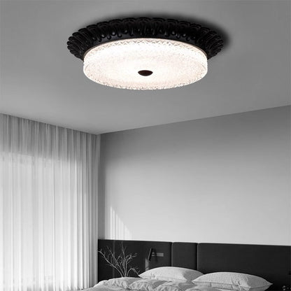 Traditional Vintage Round Alloy Glass LED Semi-Flush Mount Ceiling Light For Bedroom