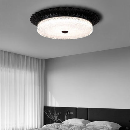Traditional Vintage Round Alloy Glass LED Semi-Flush Mount Ceiling Light For Bedroom