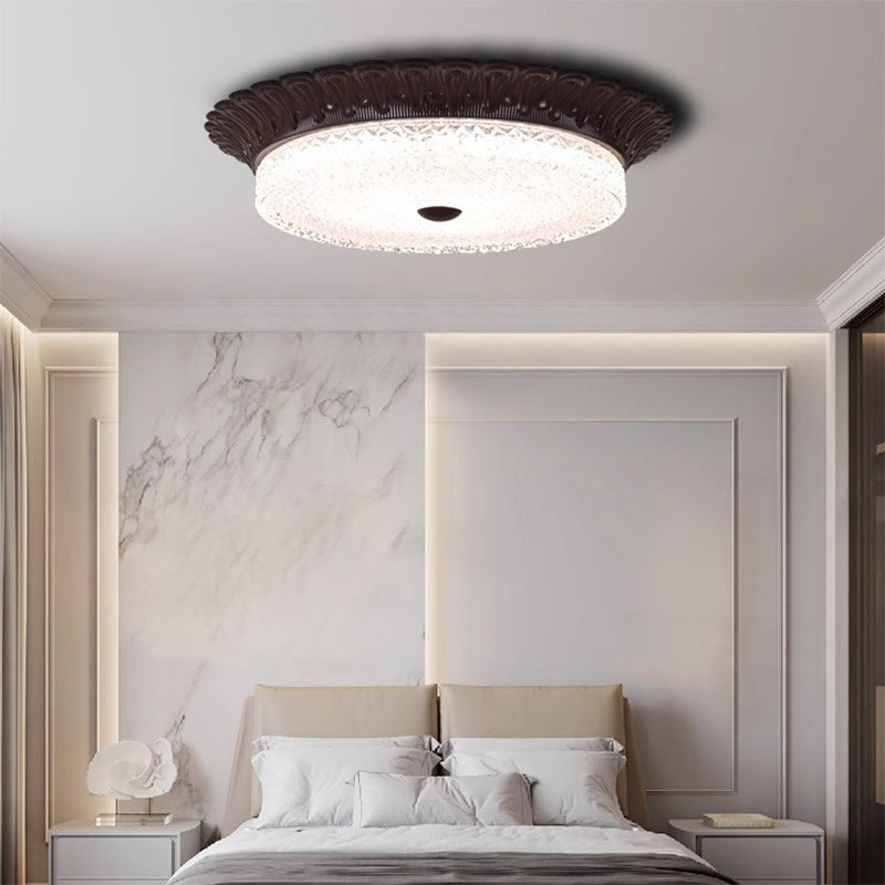 Traditional Vintage Round Alloy Glass LED Semi-Flush Mount Ceiling Light For Bedroom