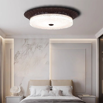 Traditional Vintage Round Alloy Glass LED Semi-Flush Mount Ceiling Light For Bedroom
