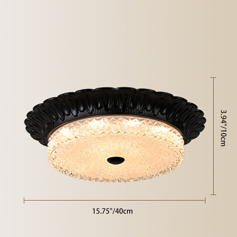 Traditional Vintage Round Alloy Glass LED Semi-Flush Mount Ceiling Light For Bedroom