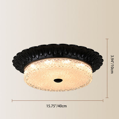 Traditional Vintage Round Alloy Glass LED Semi-Flush Mount Ceiling Light For Bedroom