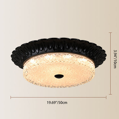 Traditional Vintage Round Alloy Glass LED Semi-Flush Mount Ceiling Light For Bedroom
