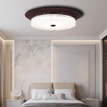 Traditional Vintage Round Alloy Glass LED Semi-Flush Mount Ceiling Light For Bedroom