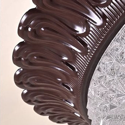 Traditional Vintage Round Alloy Glass LED Semi-Flush Mount Ceiling Light For Bedroom