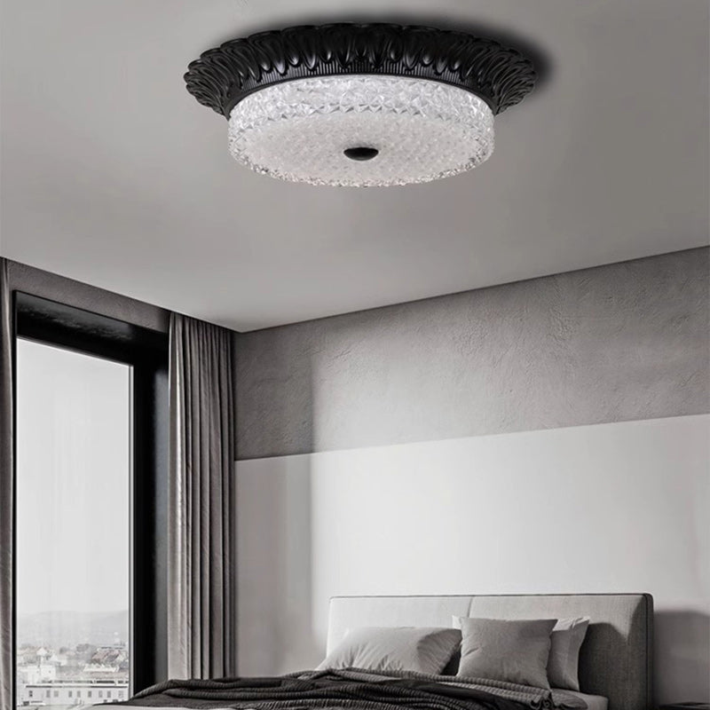 Traditional Vintage Round Alloy Glass LED Semi-Flush Mount Ceiling Light For Bedroom