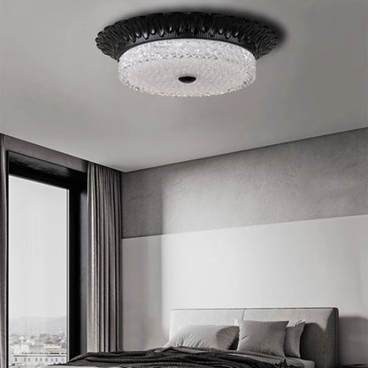 Traditional Vintage Round Alloy Glass LED Semi-Flush Mount Ceiling Light For Bedroom