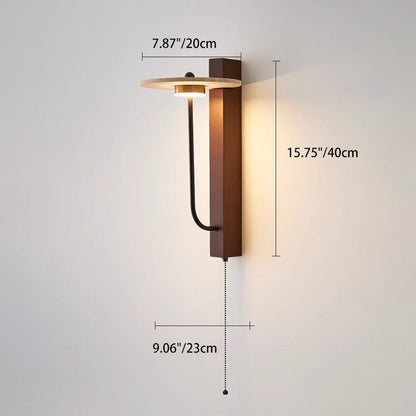 Traditional French Round Yellow Travertine Carbon Steel Walnut Wood LED Wall Sconce Lamp For Bedroom