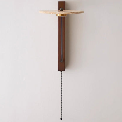 Traditional French Round Yellow Travertine Carbon Steel Walnut Wood LED Wall Sconce Lamp For Bedroom