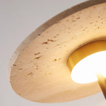 Traditional French Round Yellow Travertine Carbon Steel Walnut Wood LED Wall Sconce Lamp For Bedroom