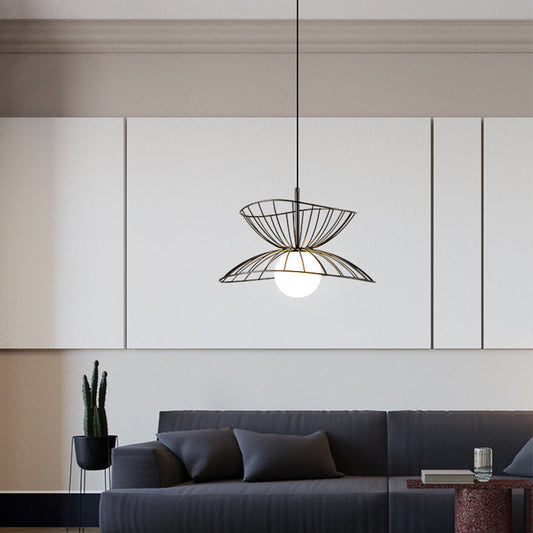 Contemporary Creative Straw Hat Iron 1-Light Pendant Light For Living Room