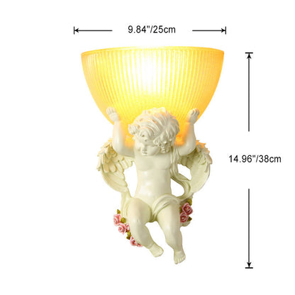Traditional European Angel Stainless Steel Glass 1-Light Wall Sconce Lamp For Hallway
