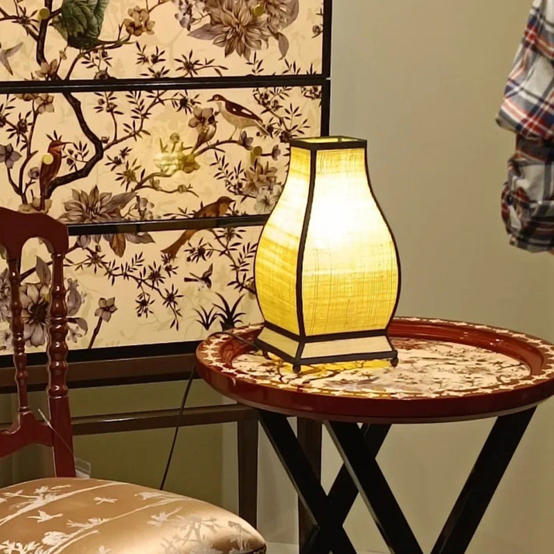 Traditional Chinese Trapezoid Fabric 1-Light Table Lamp For Bedroom