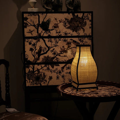 Traditional Chinese Trapezoid Fabric 1-Light Table Lamp For Bedroom
