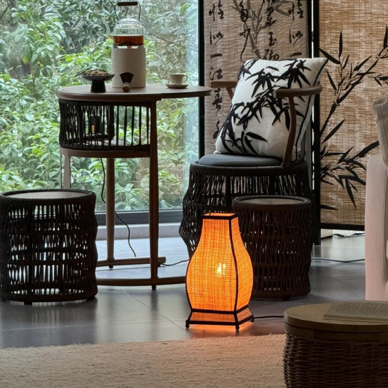 Traditional Chinese Trapezoid Fabric 1-Light Table Lamp For Bedroom