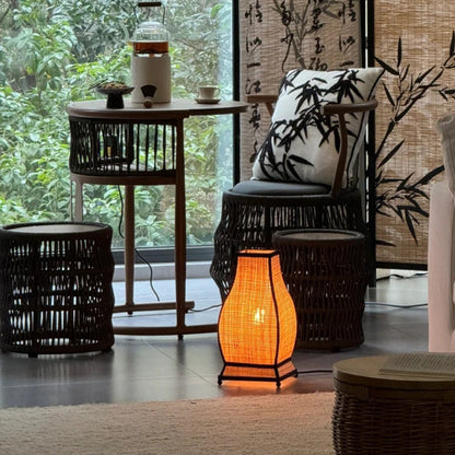 Traditional Chinese Trapezoid Fabric 1-Light Table Lamp For Bedroom