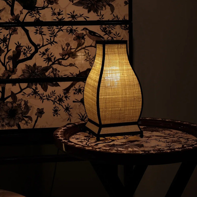 Traditional Chinese Trapezoid Fabric 1-Light Table Lamp For Bedroom