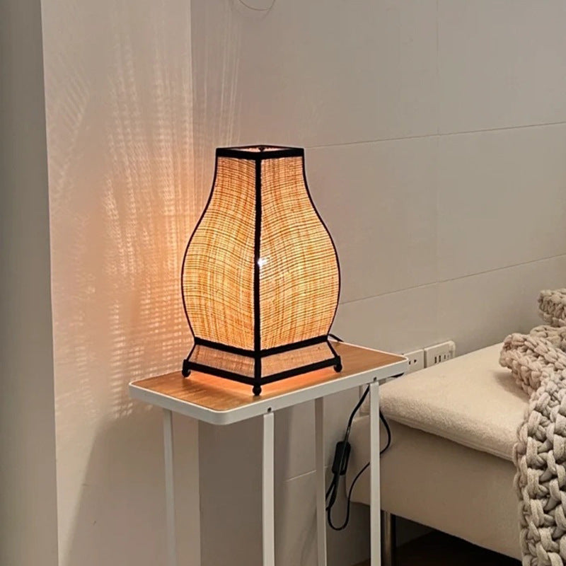 Traditional Chinese Trapezoid Fabric 1-Light Table Lamp For Bedroom