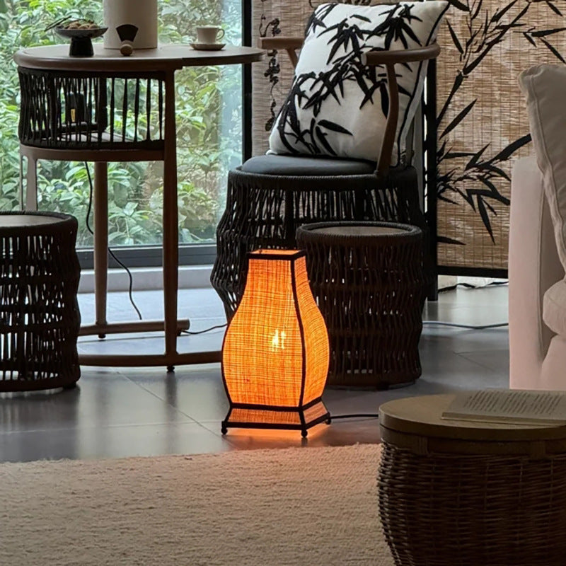 Traditional Chinese Trapezoid Fabric 1-Light Table Lamp For Bedroom